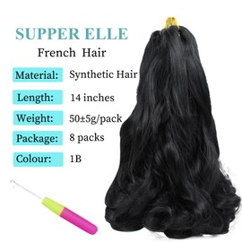 French Curly Braiding Hair 14 Inch 8 Packs 1B Curly Braiding Hair Pre Stretched for Box Braids French Curl Crochet Braids for Black Women Synthetic Hair Extensions (Natural Black, 14 Inch)