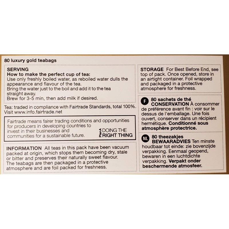 Marks and Spencer UK. Luxury Gold Range Teabags 80 Bags.