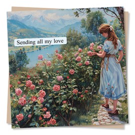 Beautiful Thinking Of You Card - Flowers Scene - Sending All My Love - Condolence or Sympathy Card
