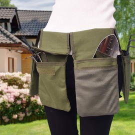 Gardening Tool Belt Bag - Canvas Waist Tool Apron Organizer Hanging Pouch with 4 Pockets for Gardeners Picking Fruit Weeding, Fits Women & Men, Waterproof, 1 Pcs