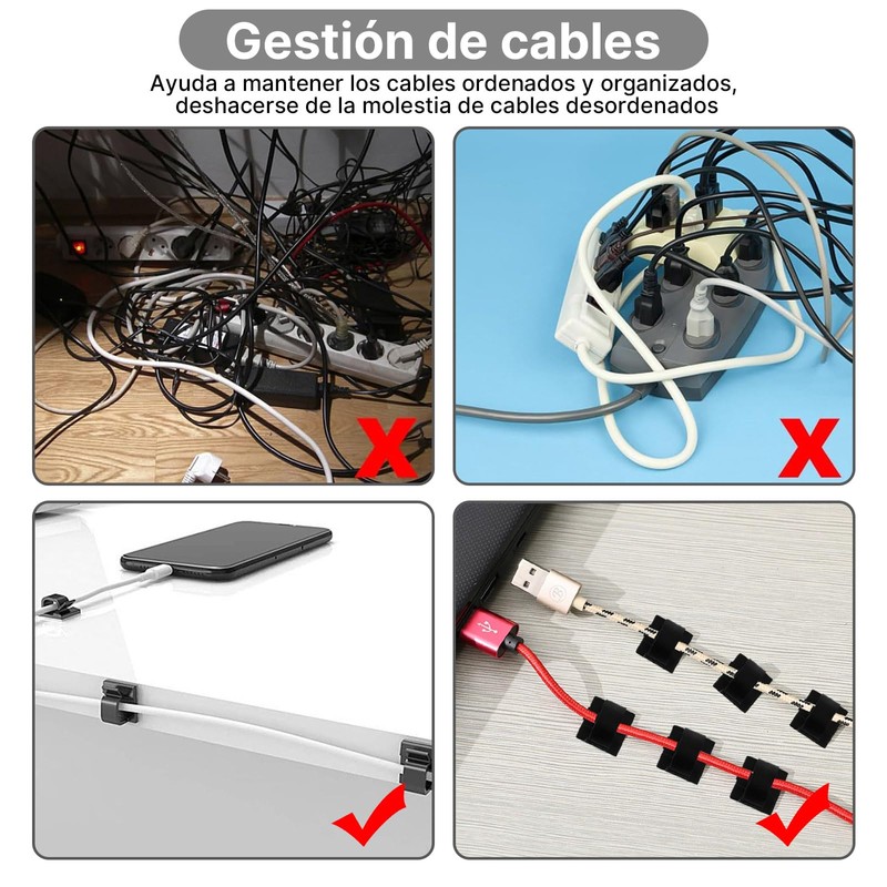 55 Piezas Clips Organizadores de Cables Autoadhesivos, Soportes de Cable