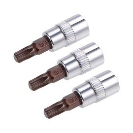 TOP-VIGOR 3Pcs Torx Bit Socket, 1/4" Drive x T30 CR-V Key Socket, Premium S2 Steel Bits, Torx Bit with 38mm Length for Torque Wrench, Ratchet Wrench, Impact Power Drills, Slide Bar