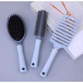 3-Piece Hair Styling Brush Set: Rib, Cushion, and Round Brushes Cushion Rib Round Brush Set (Green) 2ea