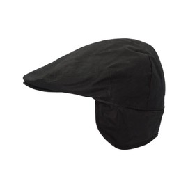 WALKER AND HAWKES - Wax Edmond Flat Cap w/Foldable Ear Flaps - Black - X-Large (60cm)