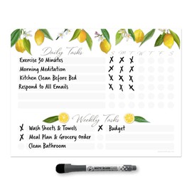 Dry Erase Whiteboard Task Planner | Removable and Restickable Adhesive Decal | Fine-Tip Magnetic Marker Included (9 x 12 inches, Lemon)