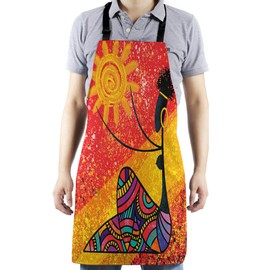 HGOD DESIGNS African Girl Kitchen Apron,Abstract African Girl Holds The Sun Digital Painting Artwork Bib Aprons For Home Cooking Gardening Adjustable Neck for Women men,Adult Size
