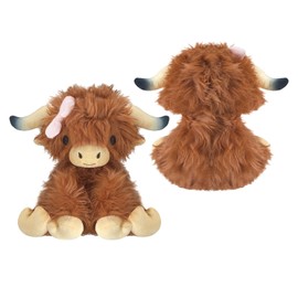 Seenelling Highland Cow Stuffed Animal with Cute Bow Plush Fluffy Farm Highland Cow Toy Christmas Plushes Gifts for Kids Baby Girls Boys