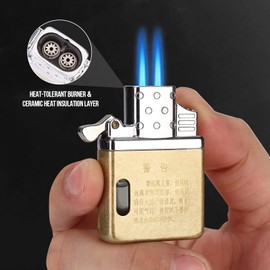 SOMGEM Torch Lighter Butane Fuel Refillable, Cool Pocket Lighters Insert Double/Dual Jet Flame for Classic Lighter Case, Windproof Lighter Inserts with Visable Tank Window, Great Gift for Him