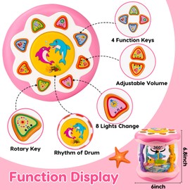 Baby Musical Light Up Toys Tummy Time Ocean Projector Rotating Infant 1 Year Old Toy Baby Aquarium Crawling Pink Toys Babies Girls 1 2 Year Old Birthday Newborn Gifts