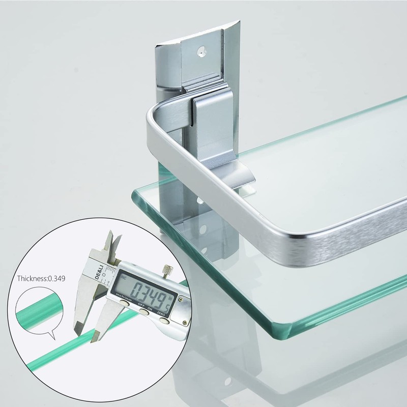 AIJALY 3 Pack Bathroom Glass Shelf,Aluminum Tempered Glass 0.34in Extra