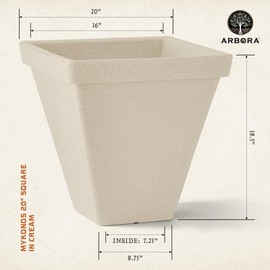 ARBORA 20" Mykonos Square Polyresin Indoor and Outdoor Planter with Classic Cream Finish - Durable, Weatherproof, Lightweight, Large Plant Pot for Patio, Garden, Deck, Entryway