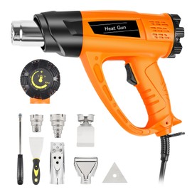 Heat Gun 1800W 140℉~1112℉ (60℃-600℃) Heavy Duty Fast Heating Hot Air Gun Kit Variable Temperature Control with Overheat Protection, 5 Nozzles for Crafting, Shrink Tubing, Vinyl Wrap, Resin, DIY