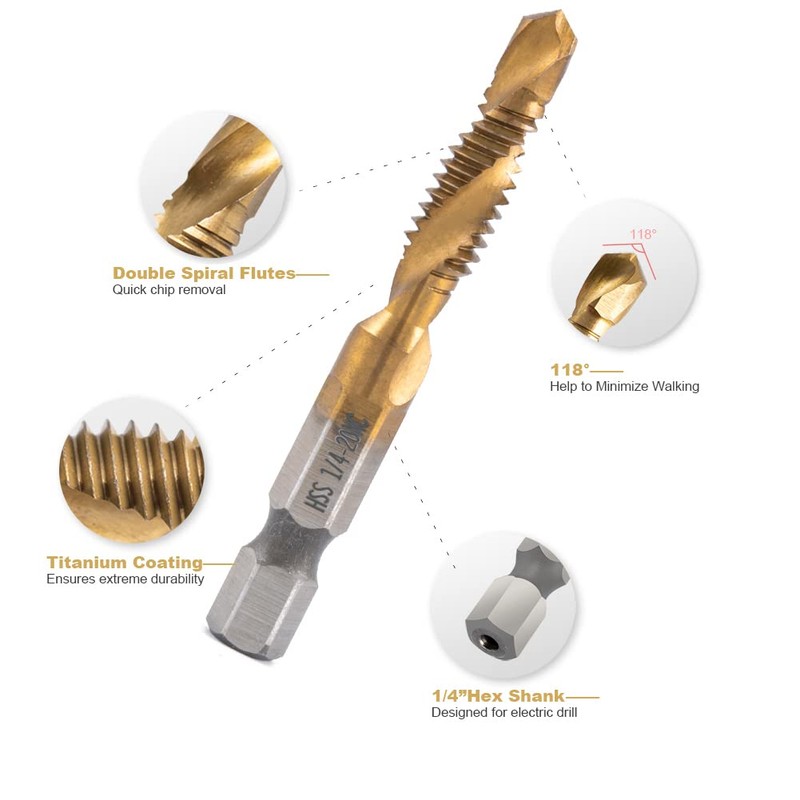 HIDOTOL Titanium Combination Drill and Tap Bits Set, 6 PC