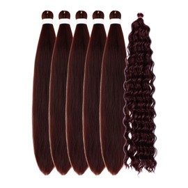 Dark Burgundy Braiding Hair Pre Stretched Knotless Braiding Hair for Boho Braids(6 Packs)