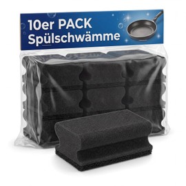 Washing Up Sponge Pack of 10, 9 x 7 x 4 cm, Cleaning Sponge, Black, Soft Side & Scouring Side, for Pots, Pans & Dishes, Kitchen Sponge, Cleaning Sponge, Scourer, Pot Sponge