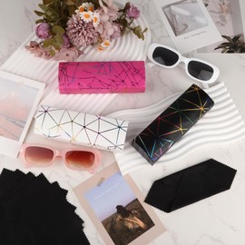 Febbya Glasses Case, 5 Pieces Hard Shell Glasses Case, Portable Glasses Case, Glasses Case, Protective Case, Suitable for Men and Women, PU Leather with Plush Lining for Protects Sunglasses and