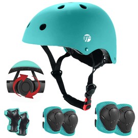 JeeFree Adjustable Skateboard Helmet with Knee Pads Elbow Pads Wrist Guards,Bike Helmet and pads for kids Toddler Youth( 3-5-8-14+Ages)Girls boys for Bicycle Roller Skate Riding Scooter Inline skating