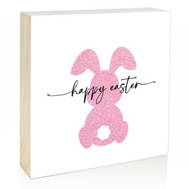 Rdtcgvss 4" X 4" Funny Easter Decor Desk Decor - Bunny - Happy Easter, Easter Table Decorations, Suitable for Farmhouses, Homes, Bathrooms, Kitchens, Etc. (Pink) - B04