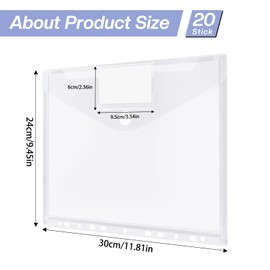 Sosayet A4 Document Folder for Filing - Pack of 20 A4 Document Bags with 11 Hole Edge Velcro Closure and Label Pocket - Waterproof Folder for Documents Organisation (White)