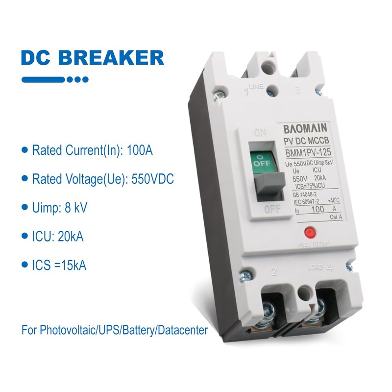 Baomain 100A DC Circuit Breaker 2 Pole 550V, Moulded Case