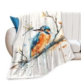 Watercolor Bird Dragonfly Decor Throw Blanket - Gifts for Girls & Boys - Super Warm Soft Plush Lightweight Fleece Flannel Blanket for Kids & Adults - 50"X40"
