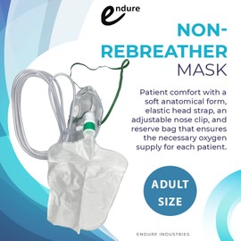 Endure Ind Elongated Non-Rebreathing Oxygen Mask,(Case of 30), Rebreather Oxygen Mask Adult Size