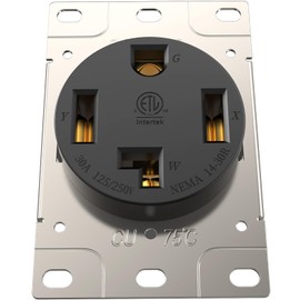 30A Dryer Outlet NEMA 14-30 Receptacle 125/250V Flush Mount Socket Industrial Grade Grounding for Power Panel Box RVs EVs Generators Welding Machines ETL Listed