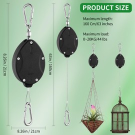 3 Pack Heavy Duty Retractable Plant Hangers Adjustable Pulleys with 63" Pull-Down Design Stainless Steel Rope Double-Headed Hooks for Hanging Baskets Bird Feeders Planters and Pots Supports up to 45lb