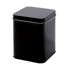 COBALT BLACK - Square Tea Caddy Kitchen Tin - Plain Black Metal Hinged Lid - 11.5 cm - 200 g