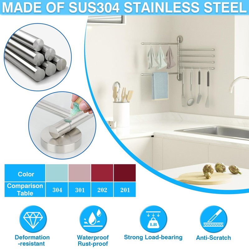 Alise Swivel Towel Rack, SUS304 Stainless Steel 6 Arms Towel