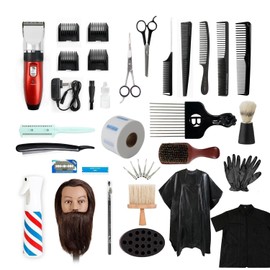 STUDIO LIMITED Barber Starter Kit, Hair Clipper & Accessories, Barber Tools for School Practice with Mannequin Head, Beginners Cutting & Styling Set (15 Pcs)