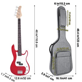 HOHIYO Lightweight 0.3in Padding Bass Guitar Bag Gig Bag Grey Padded Backpack Soft Electric Bass Case