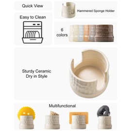 Zoeeker Sponge Holder, Ceramic Kitchen Sink Sponge Holder Sink Caddy Kitchen Sink Organizer Sponge Tray for Sponges, Scrubbers, Kitchen Sink Accessories, White