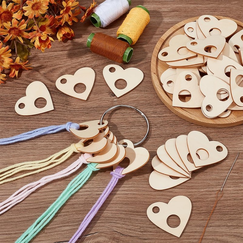 BENECREAT 80pcs Thread Drops Wooden Thread Drop Heart Floss Drop