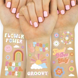 xo, Fetti Groovy 70s Temporary Tattoos - 48 Glitter Styles | Flower Power Birthday Party Supplies, Good Vibes Only Favors, Smiley, Rainbow Arts and Crafts