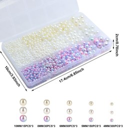 Imitation Beads, 1725 Pieces, 4/5/6/8/10 m, Glass Beads, Round Loose Beads, Artificial Pearl with Hole Round for Summer Boho Bracelets, Jewellery Making Necklace Bracelets, Craft DIY
