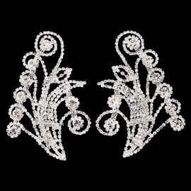 URROMA Wedding Dress Rhinestone Applique, 2 Pcs Crystal Applique Embellishment Sliver Rhinestone Patch for Bridal Shoe Decor DIY Supplies
