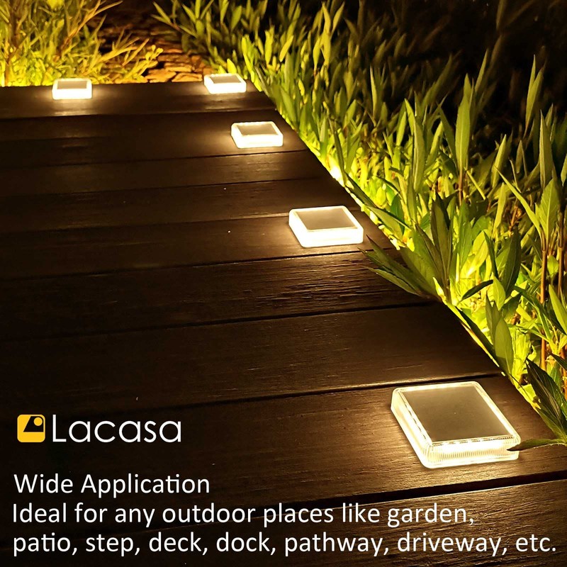 Lacasa 4 Pack Solar Deck Lights Outdoor Waterproof LED, Garden