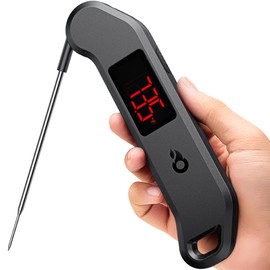 Professional Digital Meat Thermometer, 1 Sec Instant Read, ±0.5℉ Accuracy NIST&NSF Certified Food Thermometer, Auto-Rotate Bright LED Screen, Highly Waterproof Cooking Thermometer for Grill BBQ, Black