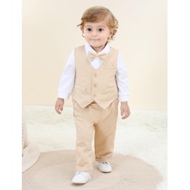 A&J DESIGN Baby Easter Outfit Boy Infant Wedding Gentleman Formal Dress Church Khaki Suit 3-6 Months Beige