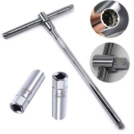 QISF 14mm & 16mm Spark Plug Socket Thin Wall 12-Point Removal Tool 3/8 inch Square Drive Set (Spark Plug Socket with T-handle)