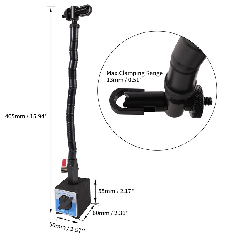 HFS(R) Dial Indicator Magnetic Base Stand with Flexible Arm 13"