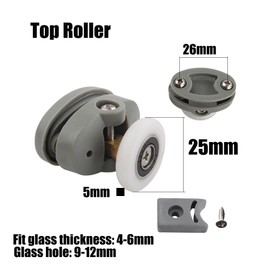 25mm Shower Door Rollers, 4pcs Sliding Shower Doors Wheels, 2 Top and 2 Bottom Shower Wheels in Chrome, Shower Door Fixing Pulleys for Curved Doors Glass Doors 4-6mm Grey