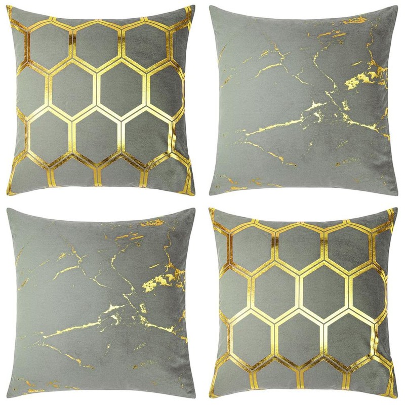 Red Rainbow 4 Pack Gold Metallic Velvet Cushion Covers Marble