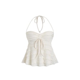 SOLY HUX Women's Peplum Halter Crop Tops Y2K Drawstring Tie Ruched Dressy Casual Spaghetti Strap Cami Top Apricot M