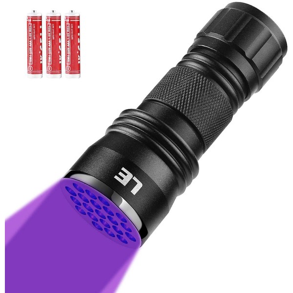 LE Black Light Flashlight, Small UV Lights with 21 LEDs, 395nm, Ultraviolet Light Detector for Invisible Ink Pens, Pet Dog Cat Urine Stain and More, AAA Batteries Included