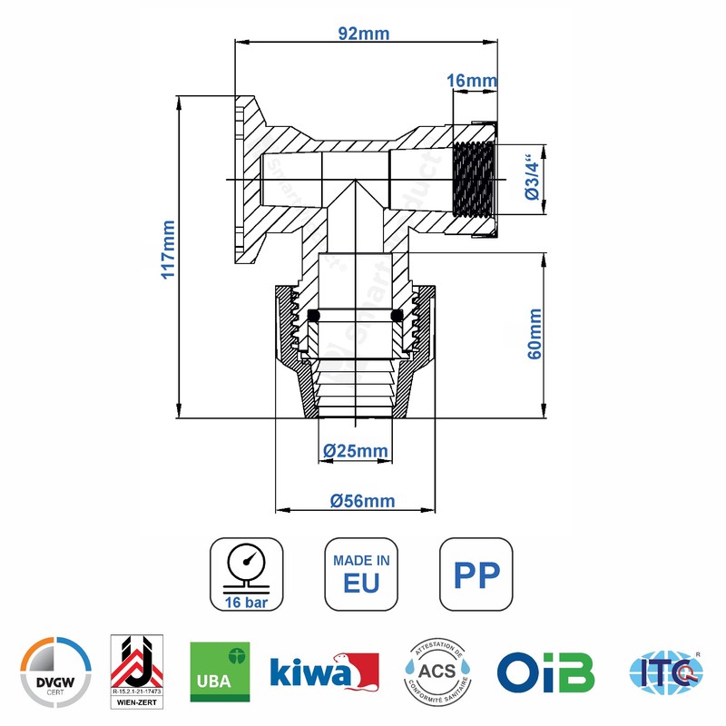 SmartProduct PP Wall Angle with Internal Thread 25 mm x