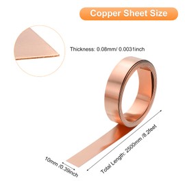 sourcing map Copper Sheet Roll 2500mm x 10mm x 0.08mm, 0.4" x 8.2ft 38 Gauge 99.9% Pure Copper Flashing Strip Metal Foil Plate for Electricity DIY Projects (Multiple Sizes)