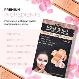 Azure Cosmetics Rose Gold Luxury Anti Aging Under Eye Pads - Lifting, Smoothing & Hydrating Eye Mask Patches - Reduces Fine Lines, Wrinkles, Dark Circles & Puffiness - Made in Korea - 5 Pairs
