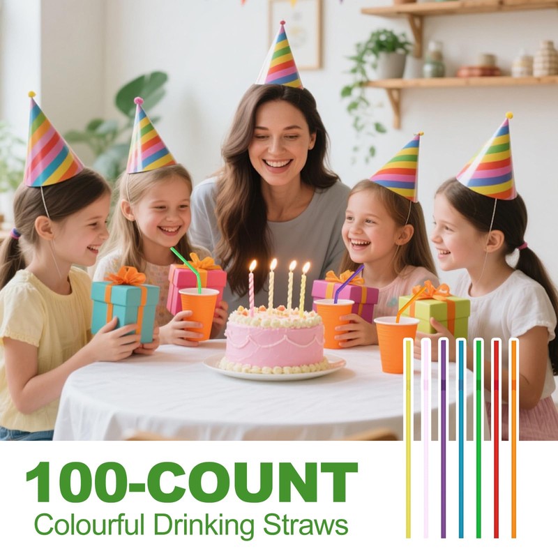 XHQHSZ 200-Pack Solid Colors Flexible Drinking Straws, Plastic Disposable Bendy